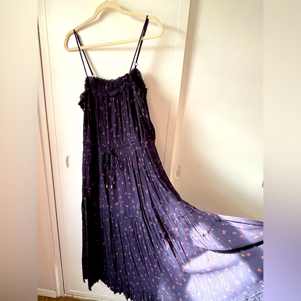 Free People Navy blue floral midi dress, size XL
